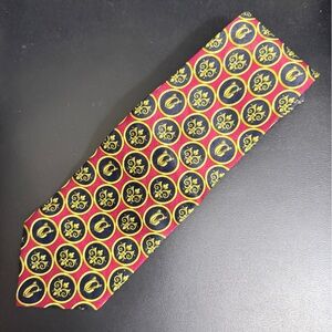 Versace 1990s Vintage Red, Navy and Yellow Greek Patterned Silk Tie